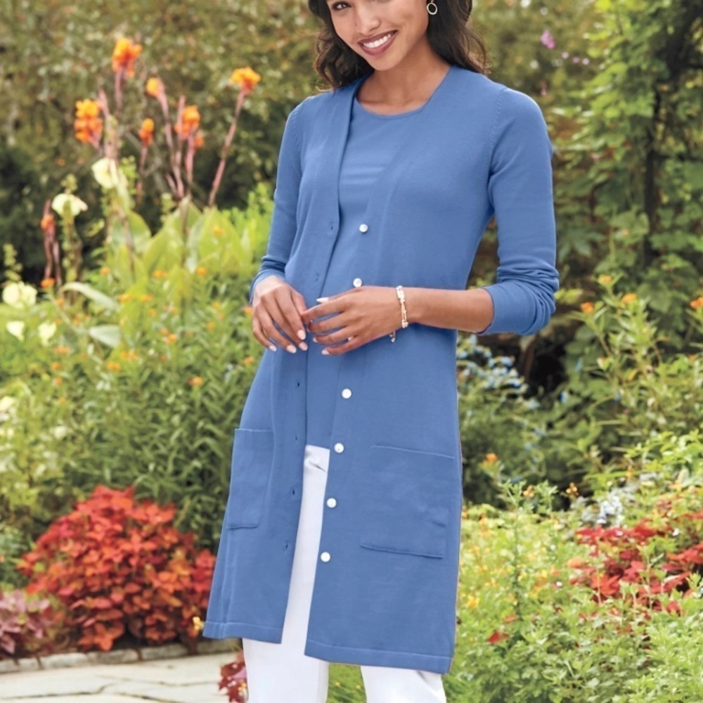 NWOT Chadwick’s long cardigan blue petite - Picture 1 of 7